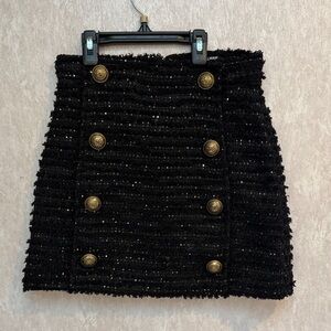 Balmain Black Textured Mini Skirt with Gold Accents